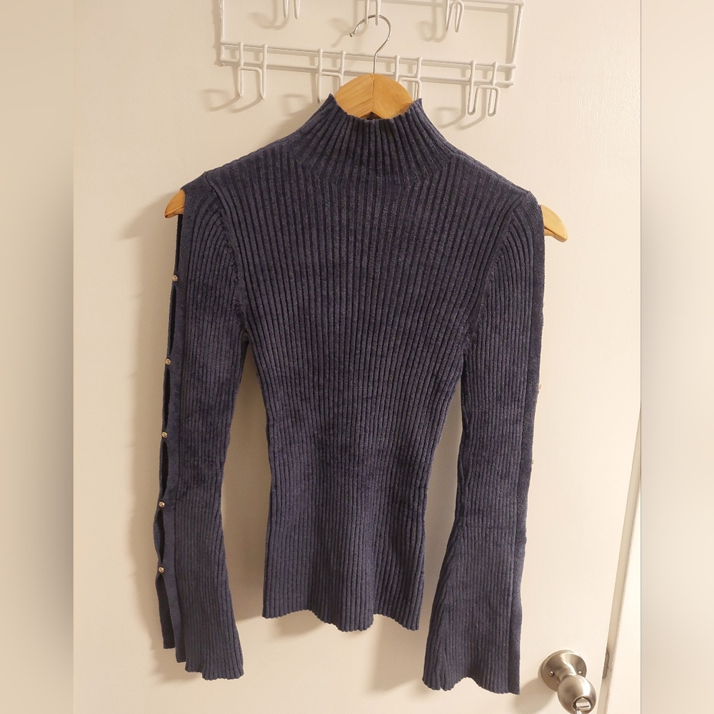 White House Black Market Blue Ribbed Turtleneck